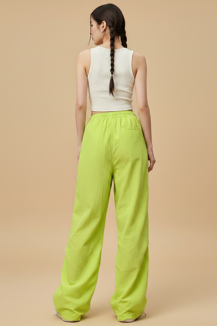 Pantalon Parachute Vert Citron Ample Fluide Streetwear - Polyester - vue 2