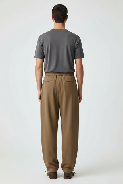Pantalon Parachute Marron Plissé Ample Homme Élégant - Viscose - vue 2