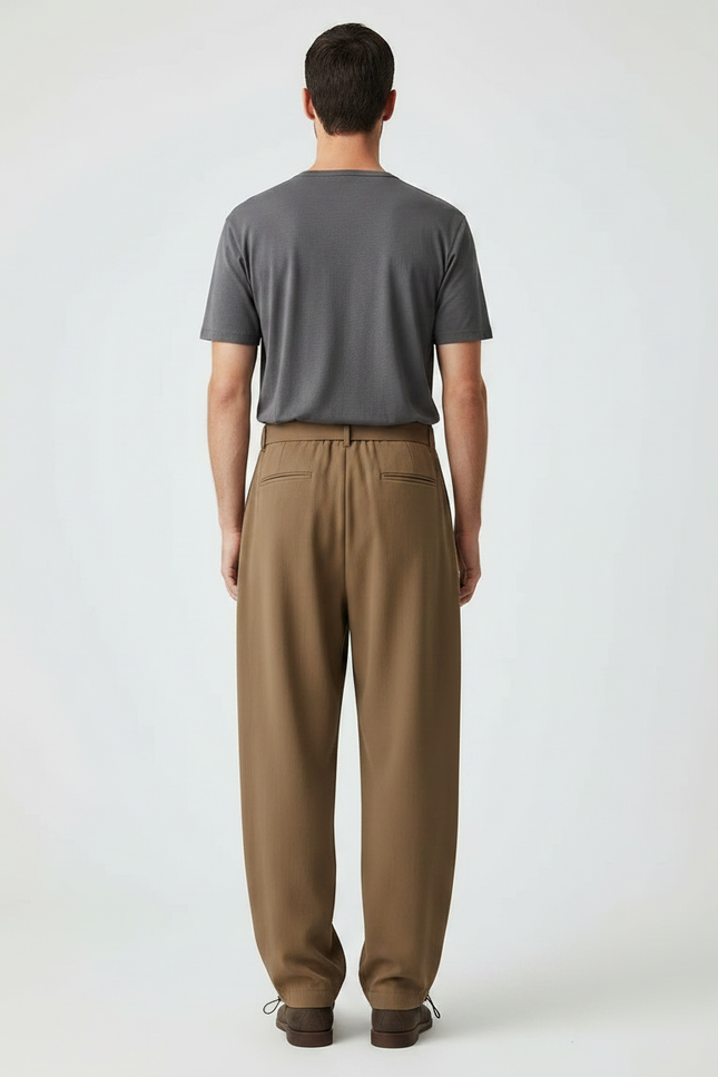 Pantalon Parachute Marron Plissé Ample Homme Élégant - Viscose - vue 2