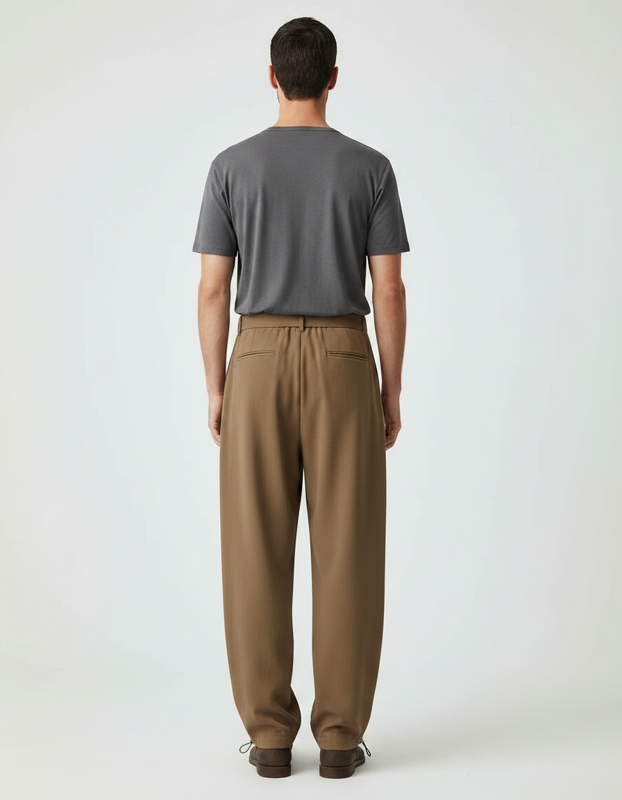 Pantalon Parachute Marron Plissé Ample Homme Élégant - Viscose - vue 2
