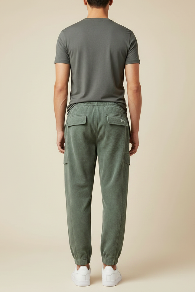 Pantalon Parachute Vert Côtelé Cargo Décontracté Homme - Kaki Cordé - vue 2
