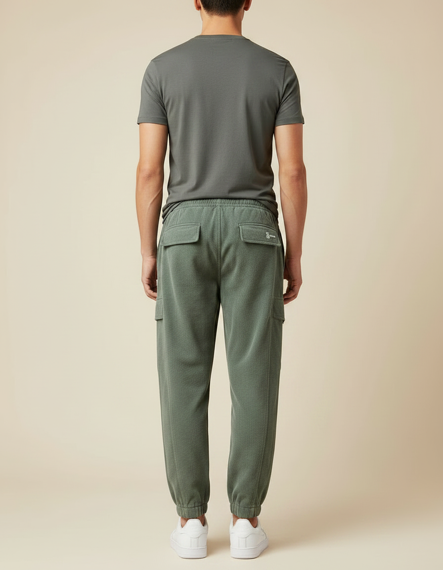 Pantalon Parachute Vert Côtelé Cargo Décontracté Homme - Kaki Cordé - vue 2