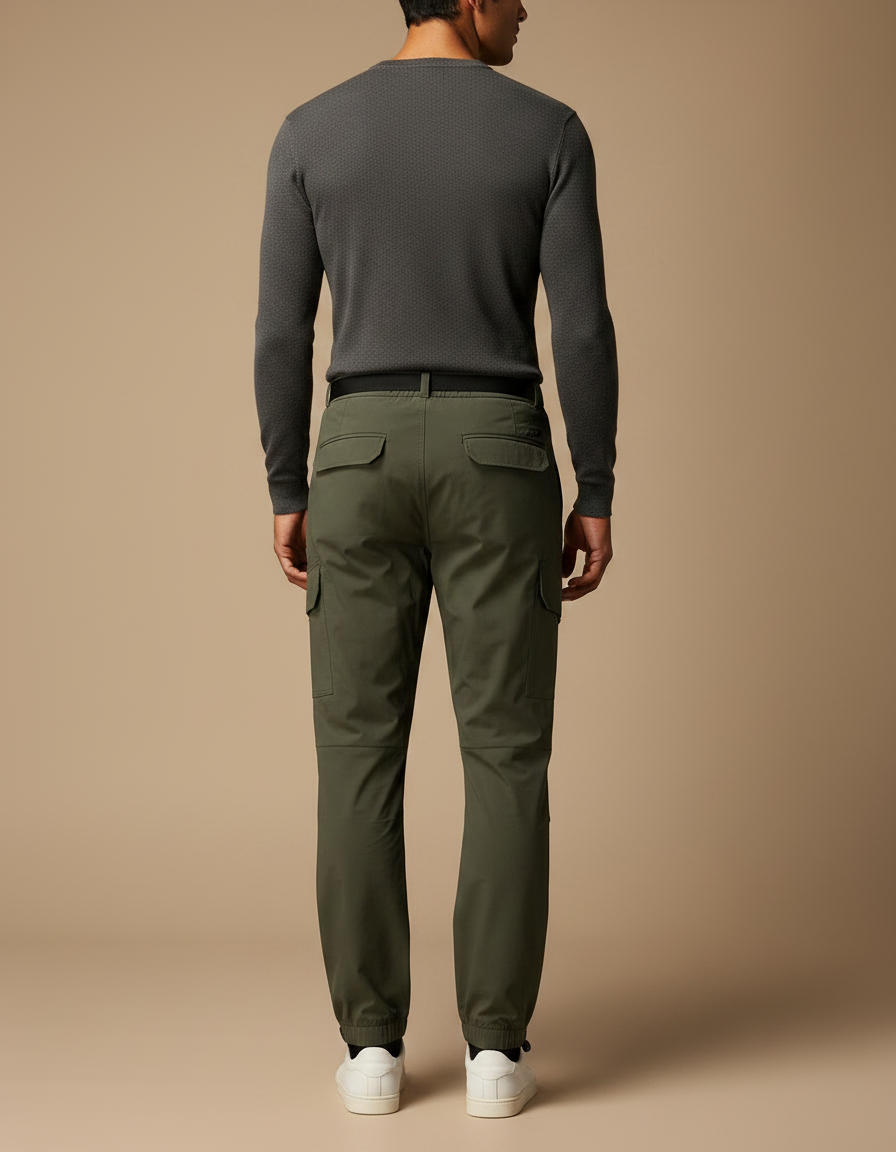 Pantalon Parachute Kaki Cargo Cordon Homme Moderne - Polyester - vue 2