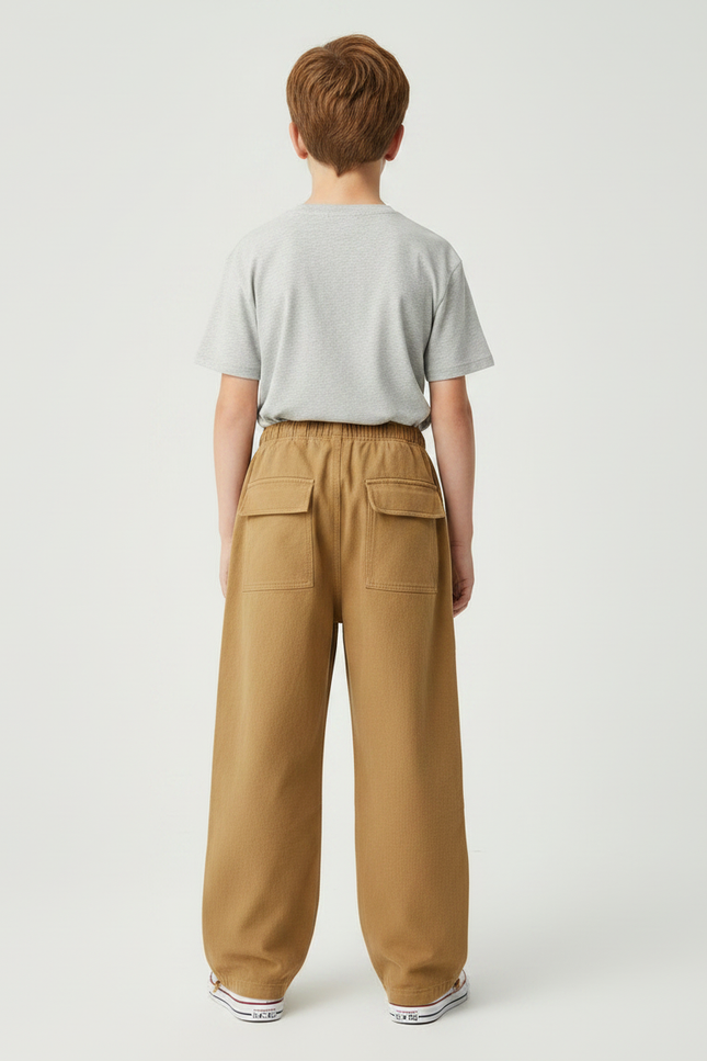 Pantalon Parachute Marron Ample Coton Cargo Garçon - vue 2