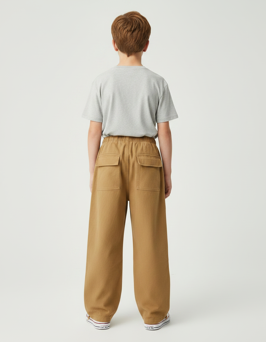 Pantalon Parachute Marron Ample Coton Cargo Garçon - vue 2