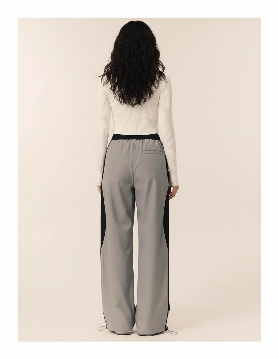 Pantalon Parachute Gris Ample Sport Décontracté Femme - Polyester - vue 2