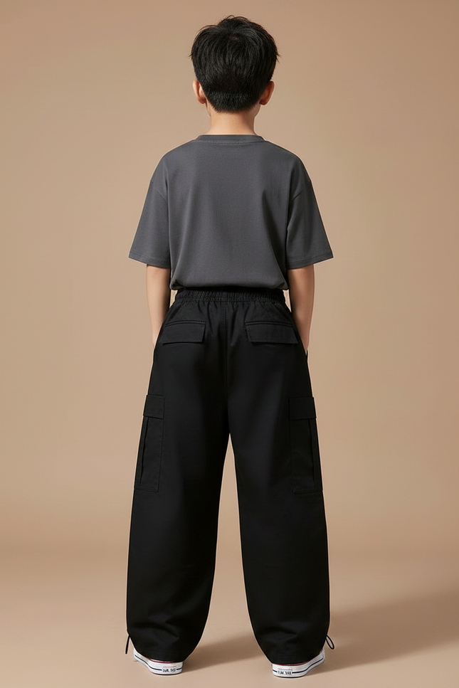 Pantalon Parachute Noir Cargo Ample Unisexe Décontracté - Polyester - vue 2