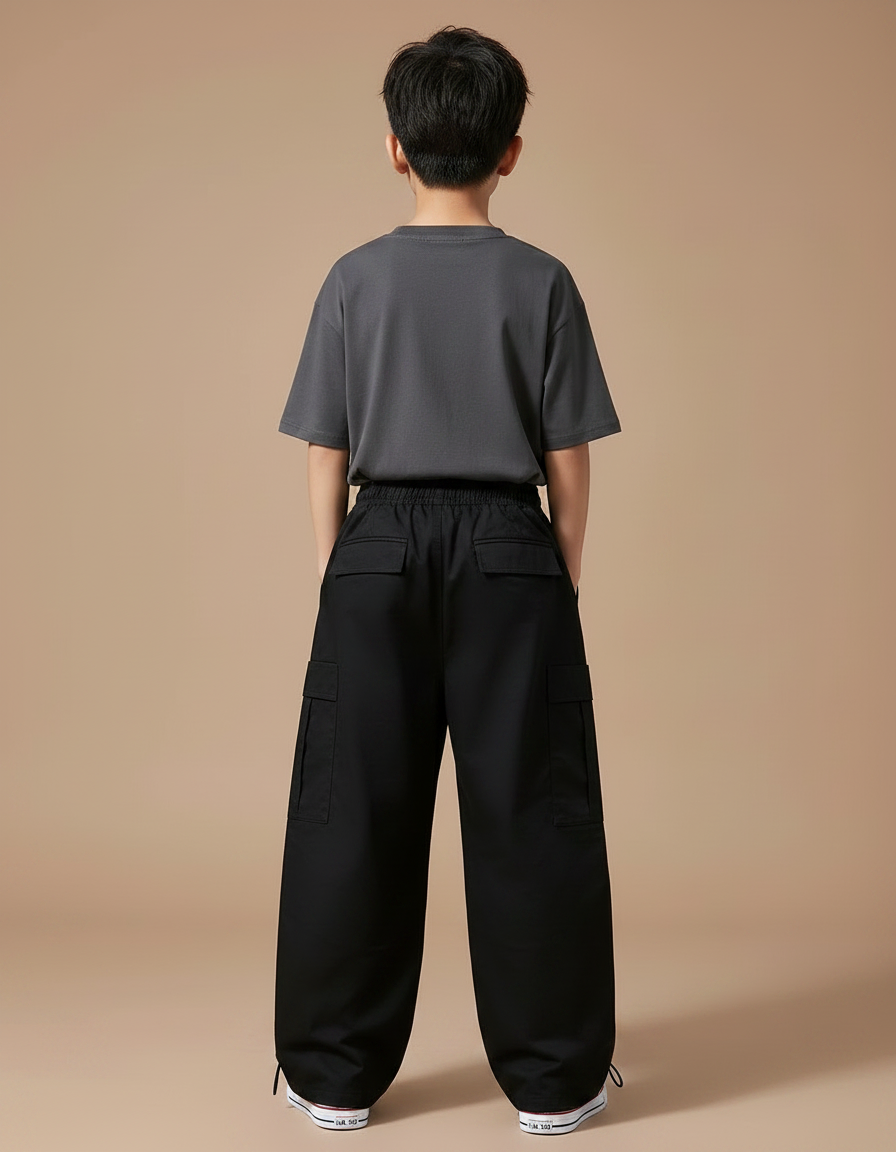 Pantalon Parachute Noir Cargo Ample Unisexe Décontracté - Polyester - vue 2