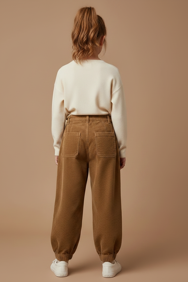 Pantalon Parachute Côtelé Marron Ample Fille Décontracté - Cordé - vue 2