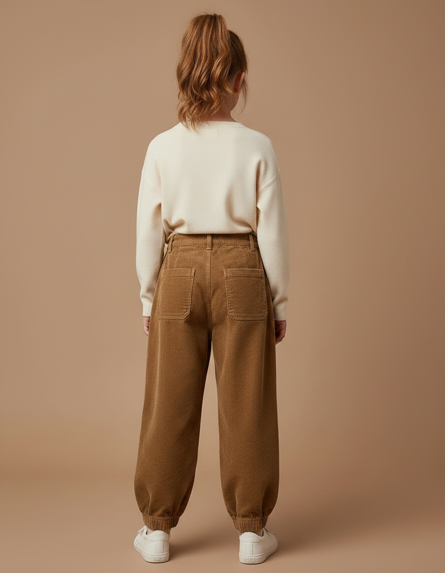 Pantalon Parachute Côtelé Marron Ample Fille Décontracté - Cordé - vue 2