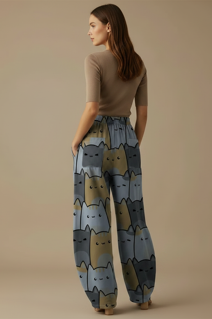 Pantalon Parachute Chat Imprimé Ample Décontracté Femme - Viscose - vue 2