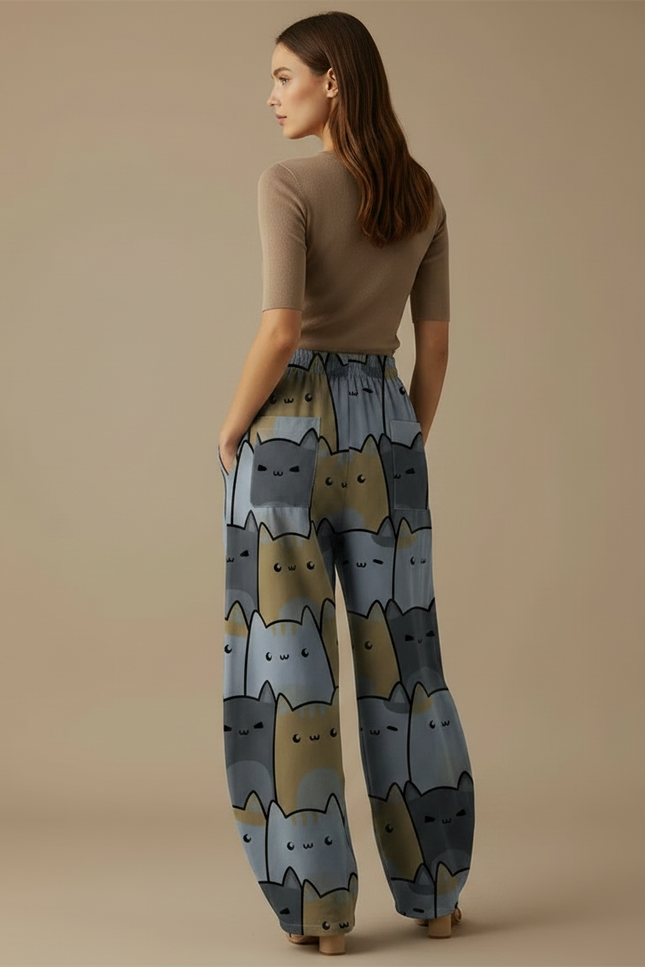 Pantalon Parachute Chat Imprimé Ample Décontracté Femme - Viscose - vue 2