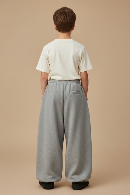 Pantalon Parachute Gris Ample Coton Molletonné Enfant - vue 2