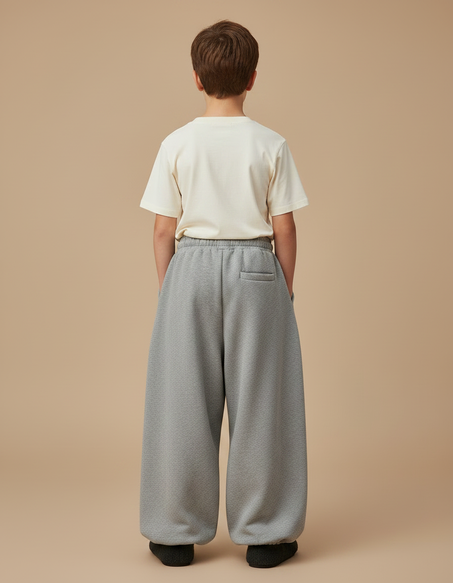 Pantalon Parachute Gris Ample Coton Molletonné Enfant - vue 2