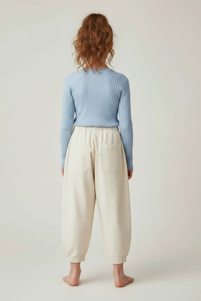 Pantalon Parachute Beige Ample Enfant Coton Élastiqué - vue 2