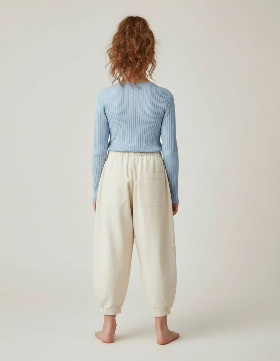 Pantalon Parachute Beige Ample Enfant Coton Élastiqué - vue 2
