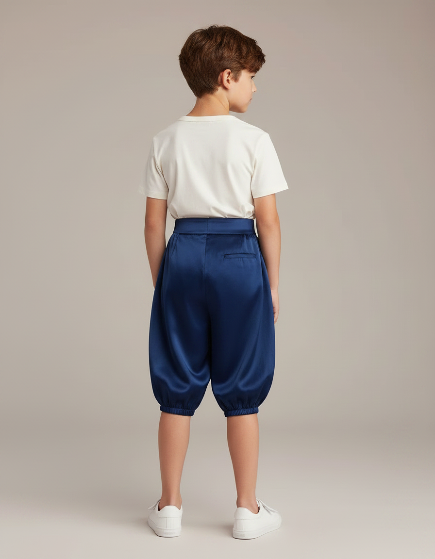 Pantalon Parachute Bleu Satiné Ample Bouffant Enfant - Marine - vue 2