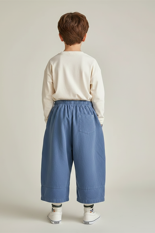 Pantalon Parachute Bleu Ample Coton Enfant Décontracté - vue 2
