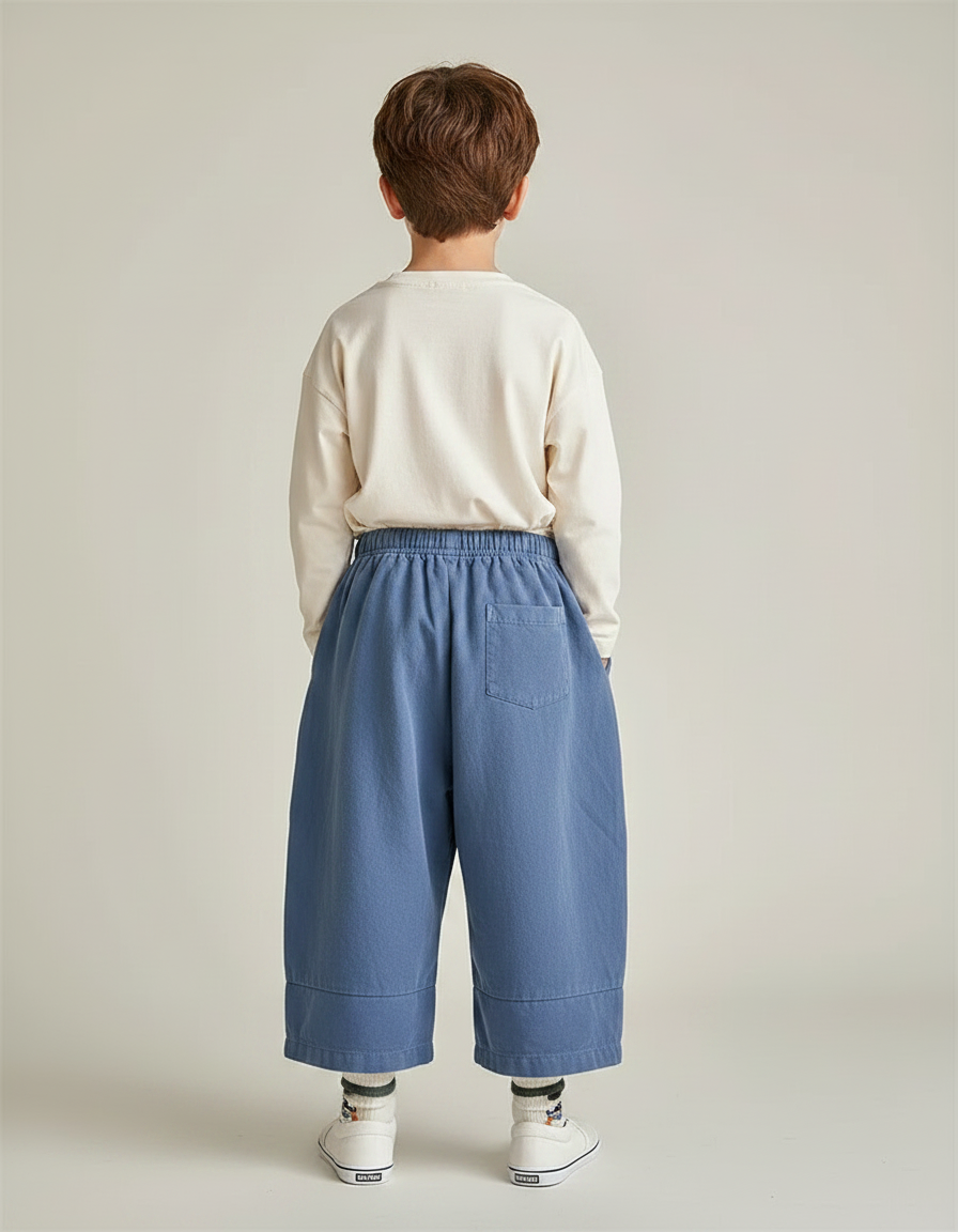 Pantalon Parachute Bleu Ample Coton Enfant Décontracté - vue 2