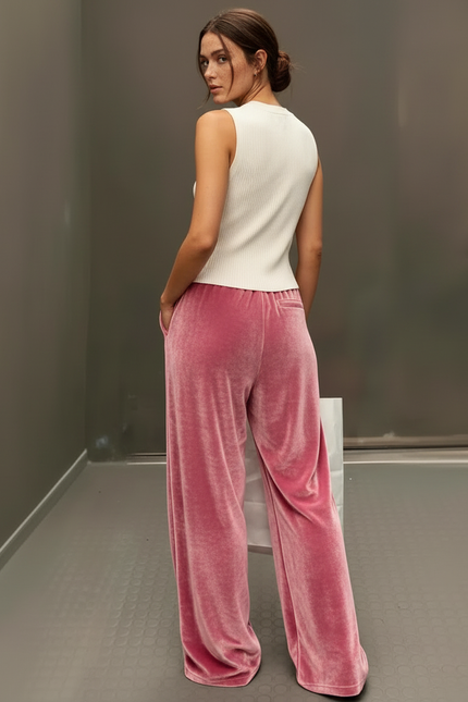 Pantalon Parachute Velours Rose Ample Décontracté Femme - vue 2