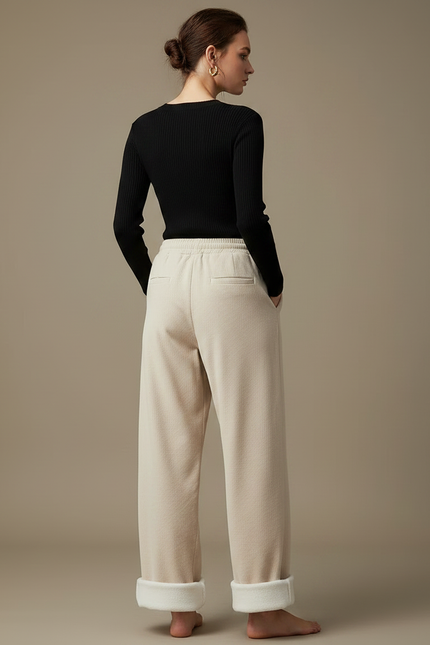 Pantalon Parachute Beige Côtelé Ample Doublé Polaire Femme - Cordé - vue 2