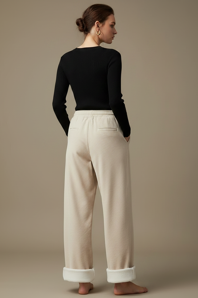Pantalon Parachute Beige Côtelé Ample Doublé Polaire Femme - Cordé - vue 2