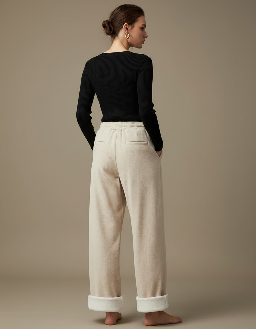 Pantalon Parachute Beige Côtelé Ample Doublé Polaire Femme - Cordé - vue 2