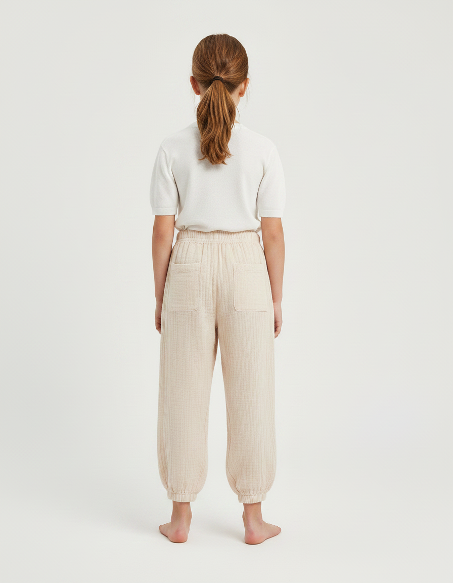 Pantalon Parachute Beige Coton Ample Enfant Doux Fluide - vue 2
