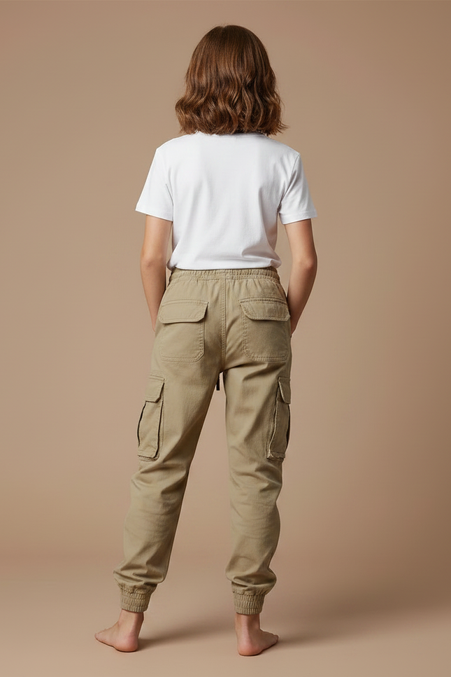 Pantalon Parachute Kaki Cargo Coton Ample Décontracté - vue 2