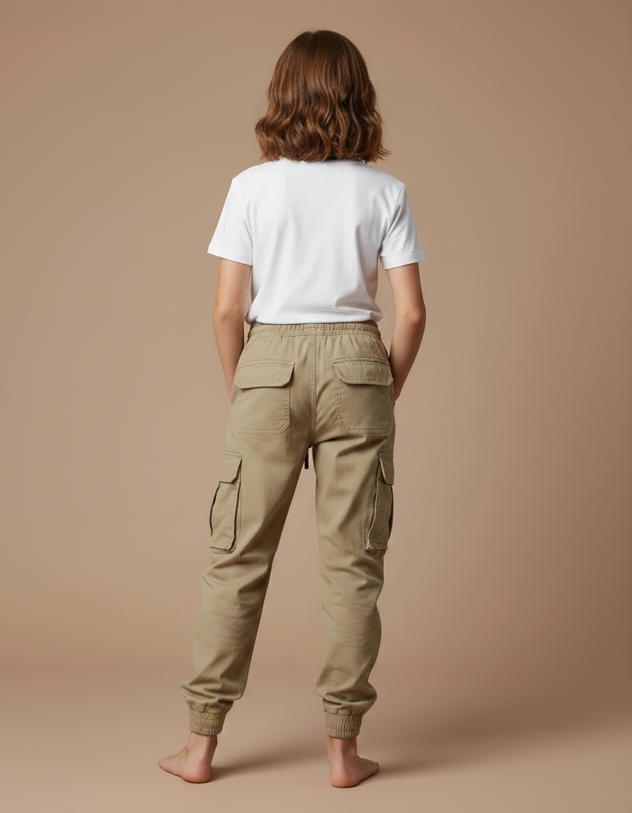 Pantalon Parachute Kaki Cargo Coton Ample Décontracté - vue 2