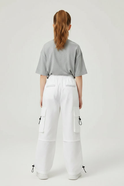 Pantalon Parachute Blanc Cargo Ample Casual Fille - Toile - vue 2