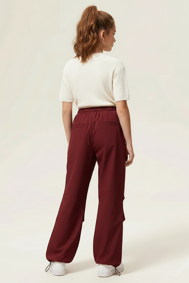 Pantalon Parachute Bordeaux Cargo Ample Décontracté - Polyester - vue 2