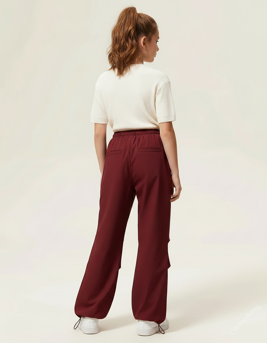 Pantalon Parachute Bordeaux Cargo Ample Décontracté - Polyester - vue 2