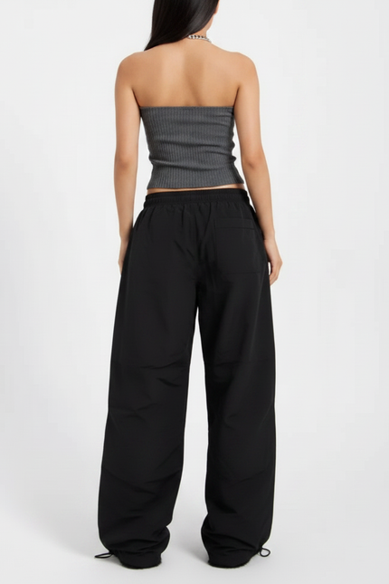 Pantalon Parachute Noir Ample Décontracté Streetwear Femme - Polyester - vue 2