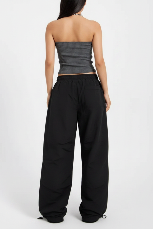 Pantalon Parachute Noir Ample Décontracté Streetwear Femme - Polyester - vue 2