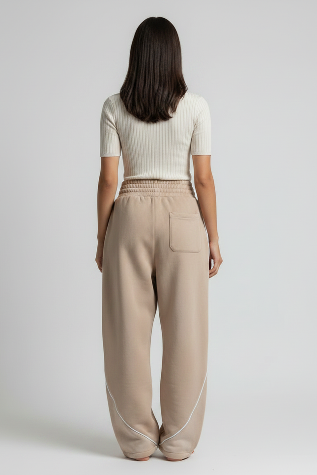 Pantalon Parachute Beige Ample Rayures Rouges Streetwear - Molleton - vue 2