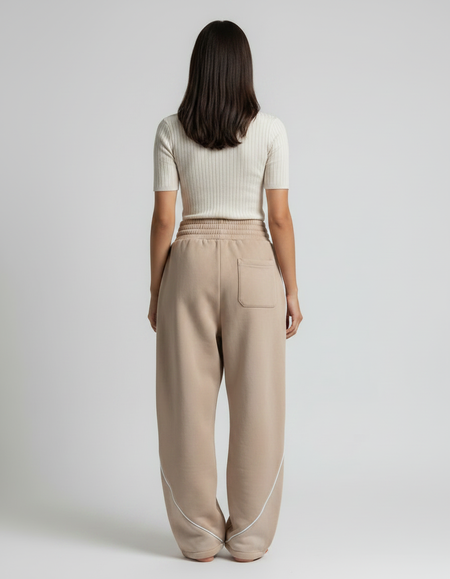 Pantalon Parachute Beige Ample Rayures Rouges Streetwear - Molleton - vue 2