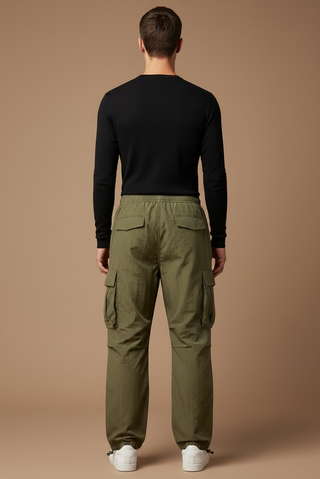 Pantalon Parachute Kaki Cargo Ample Léger Homme - Polyester - vue 2