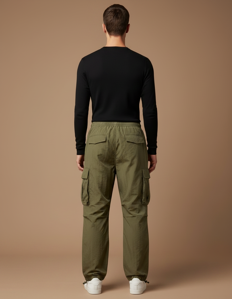Pantalon Parachute Kaki Cargo Ample Léger Homme - Polyester - vue 2