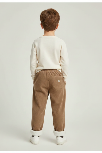 Pantalon Parachute Côtelé Marron Doublé Polaire Enfant - Cordé - vue 2