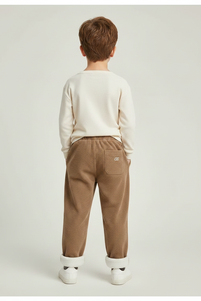 Pantalon Parachute Côtelé Marron Doublé Polaire Enfant - Cordé - vue 2