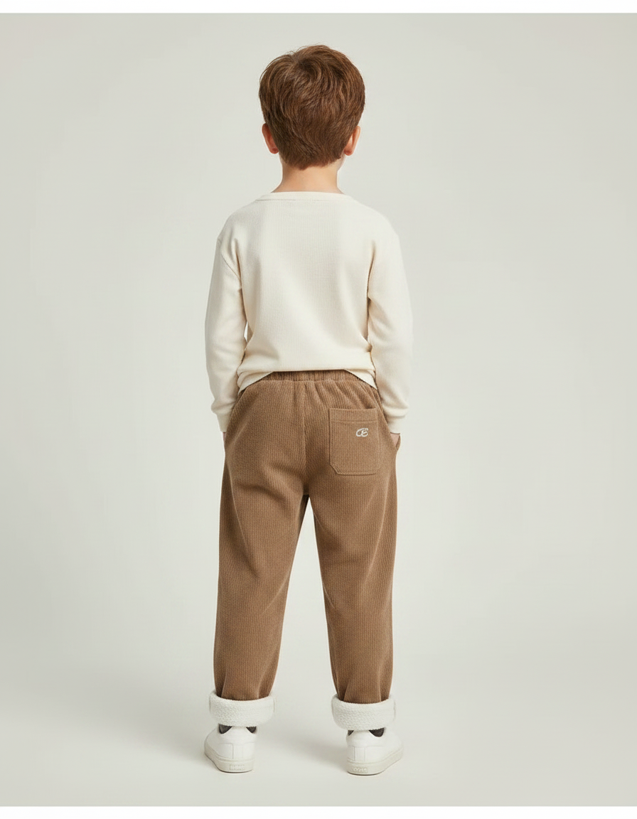 Pantalon Parachute Côtelé Marron Doublé Polaire Enfant - Cordé - vue 2