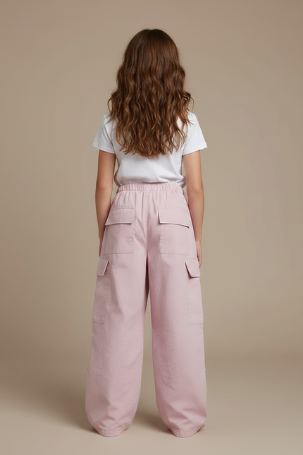 Pantalon Parachute Rose Cargo Ample Fille Coton - vue 2