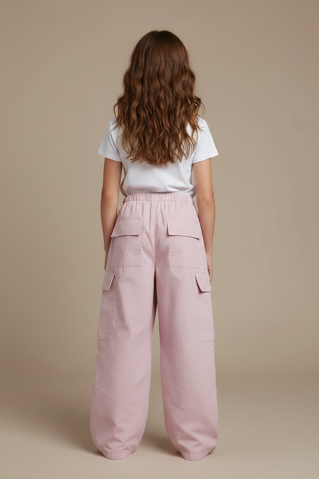 Pantalon Parachute Rose Cargo Ample Fille Coton - vue 2