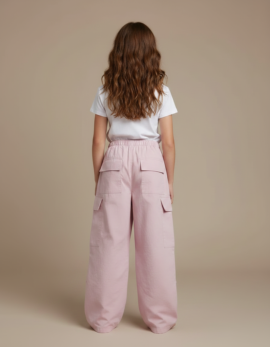 Pantalon Parachute Rose Cargo Ample Fille Coton - vue 2