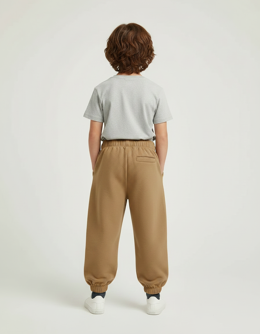 Pantalon Parachute Marron Ample Molleton Confortable Enfant - vue 2