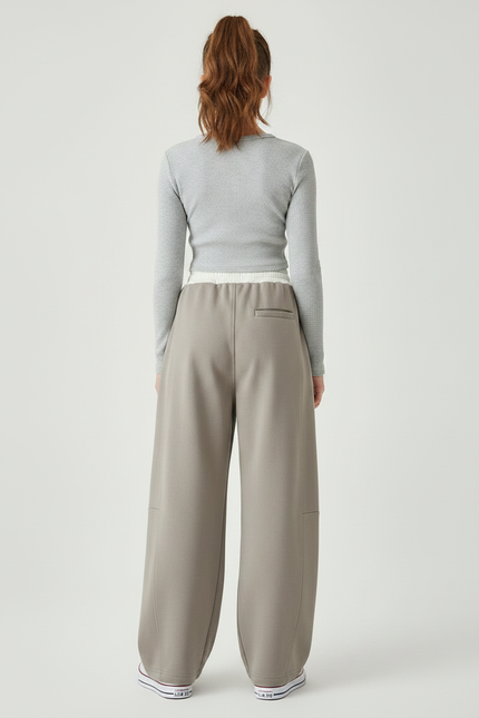 Pantalon Parachute Kaki Ample Cordon Décontracté Fluide - Molleton - vue 2