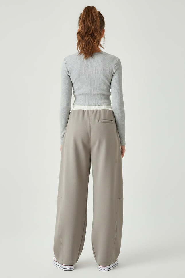 Pantalon Parachute Kaki Ample Cordon Décontracté Fluide - Molleton - vue 2