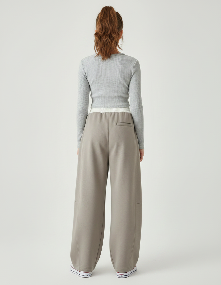 Pantalon Parachute Kaki Ample Cordon Décontracté Fluide - Molleton - vue 2