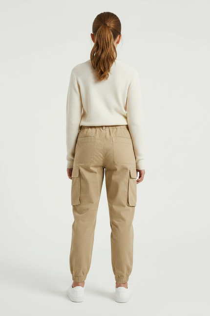 Pantalon Parachute Fille Beige Cargo - Toile - vue 2